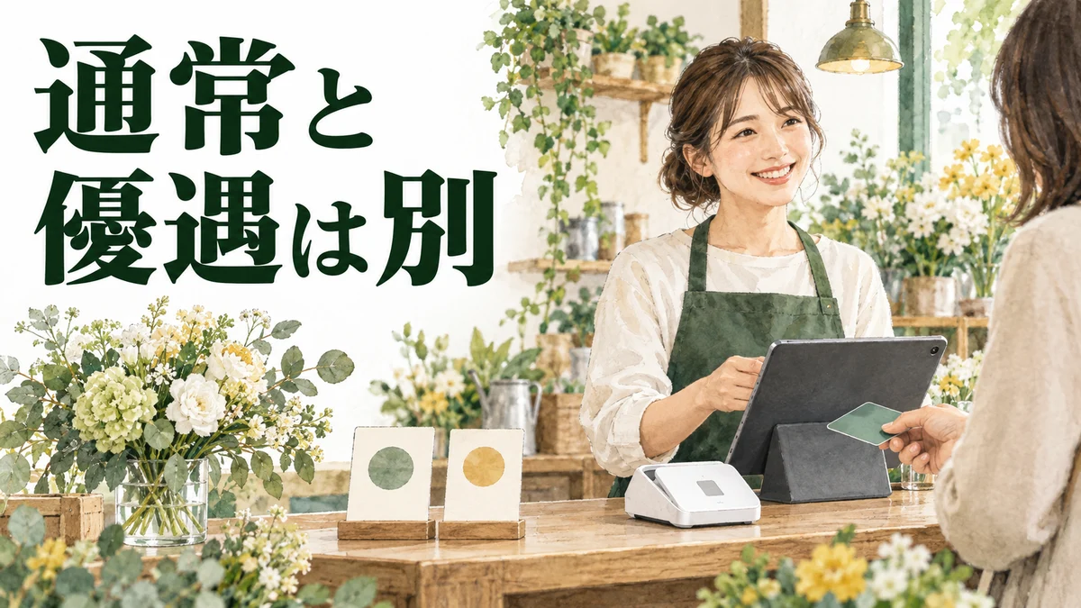 Airペイの手数料の通常と優遇を区別する、カードリーダーとタブレットのイラスト。実機の写真ではありません